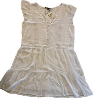 Sanctuary Mini Dress Womens Size L White Tiered Lace Trim Button Front